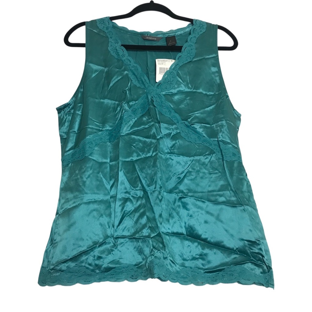 Liz Claiborne Y2K Fairy Teal Silk Lace Trim Sleeveless Babydoll Tank Top Size M